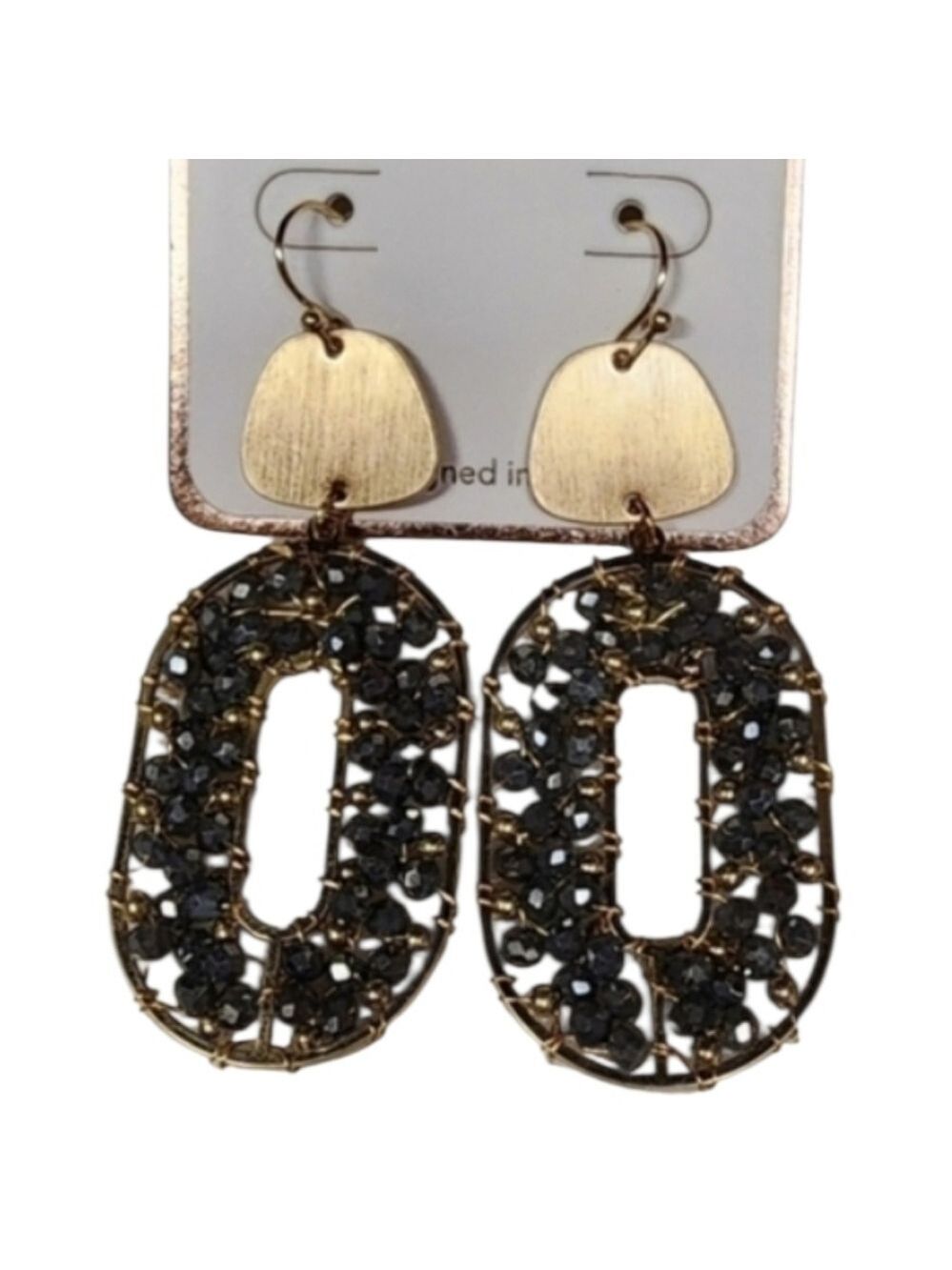 AV Gold and Gray Beaded Oval Earrings